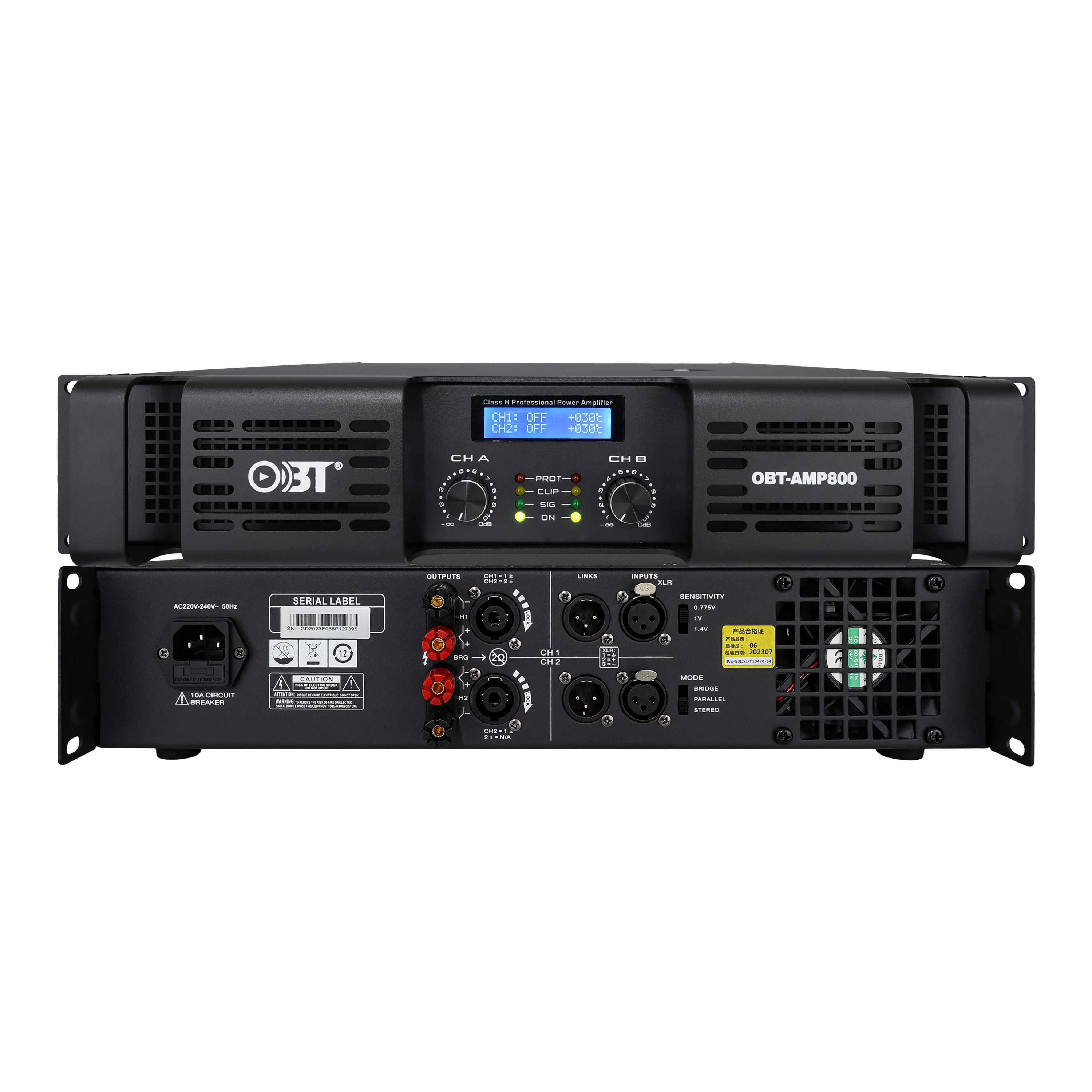 F系列H類雙通道模擬功放 OBT-AMP800