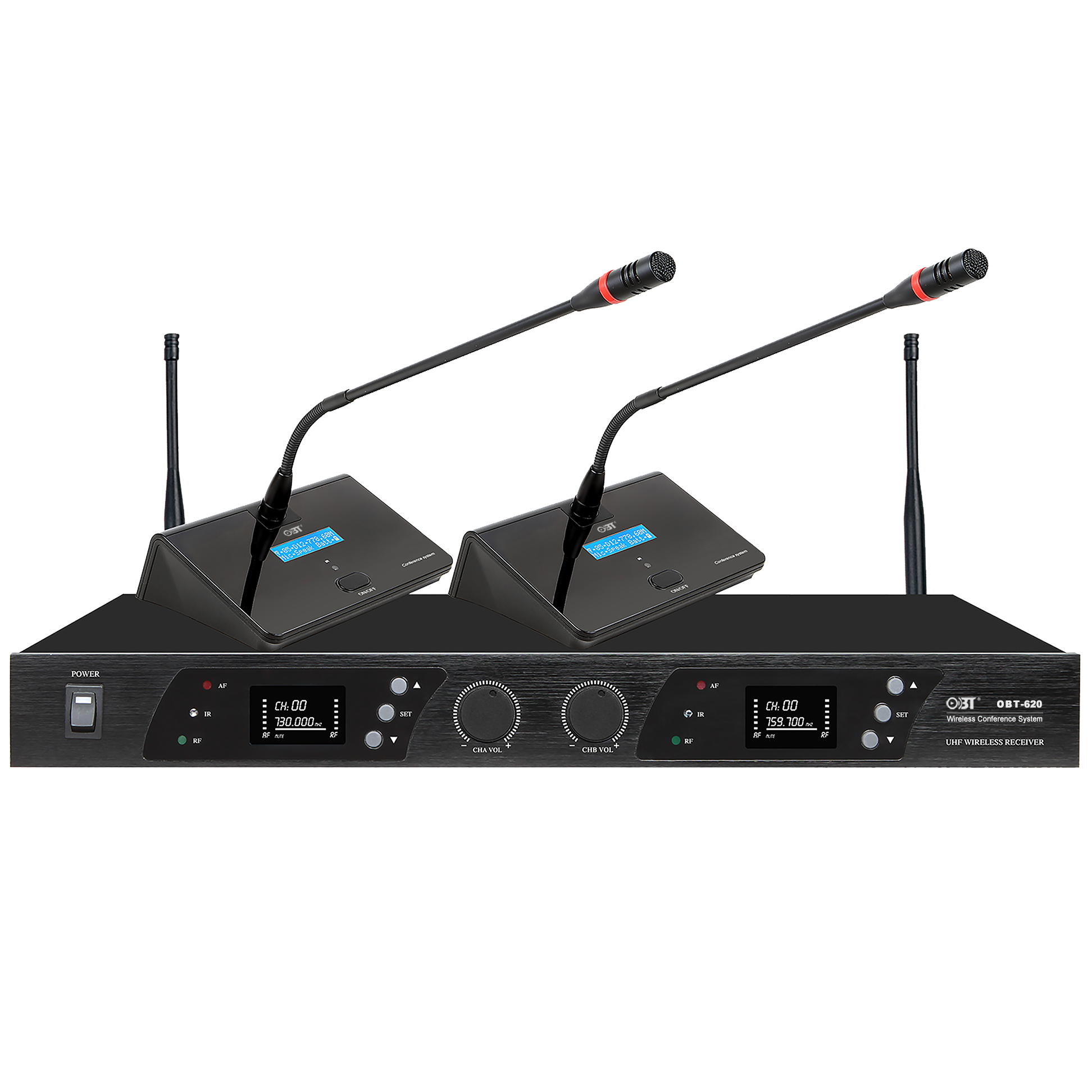 U段無線會議系統一拖二無線話筒套裝 OBT-620